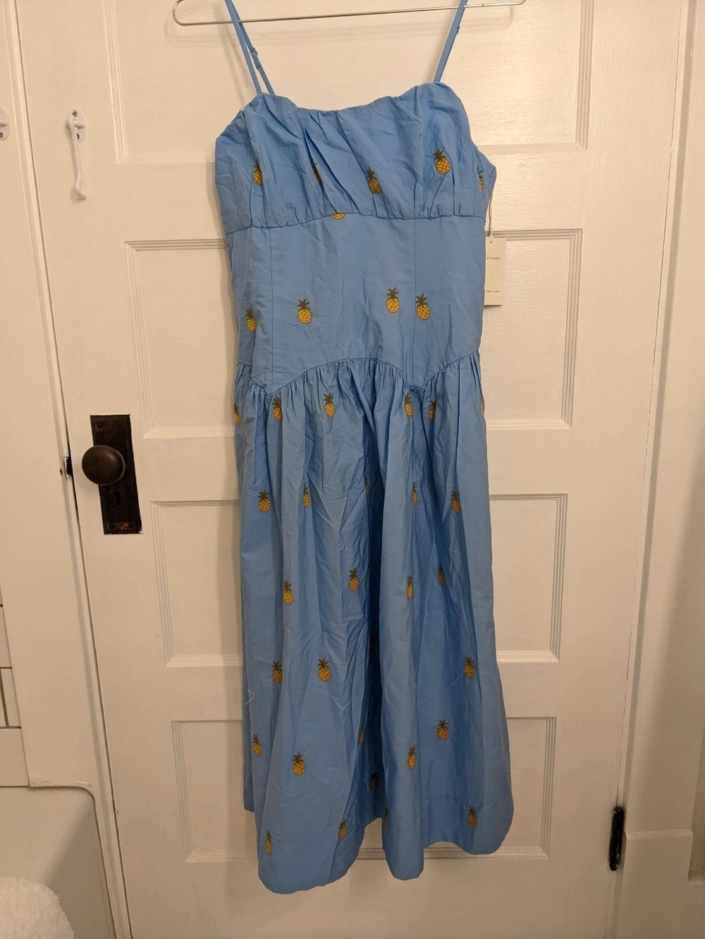 Light Blue Pineapple 🍍 Print Spaghetti Strap Casual Dress